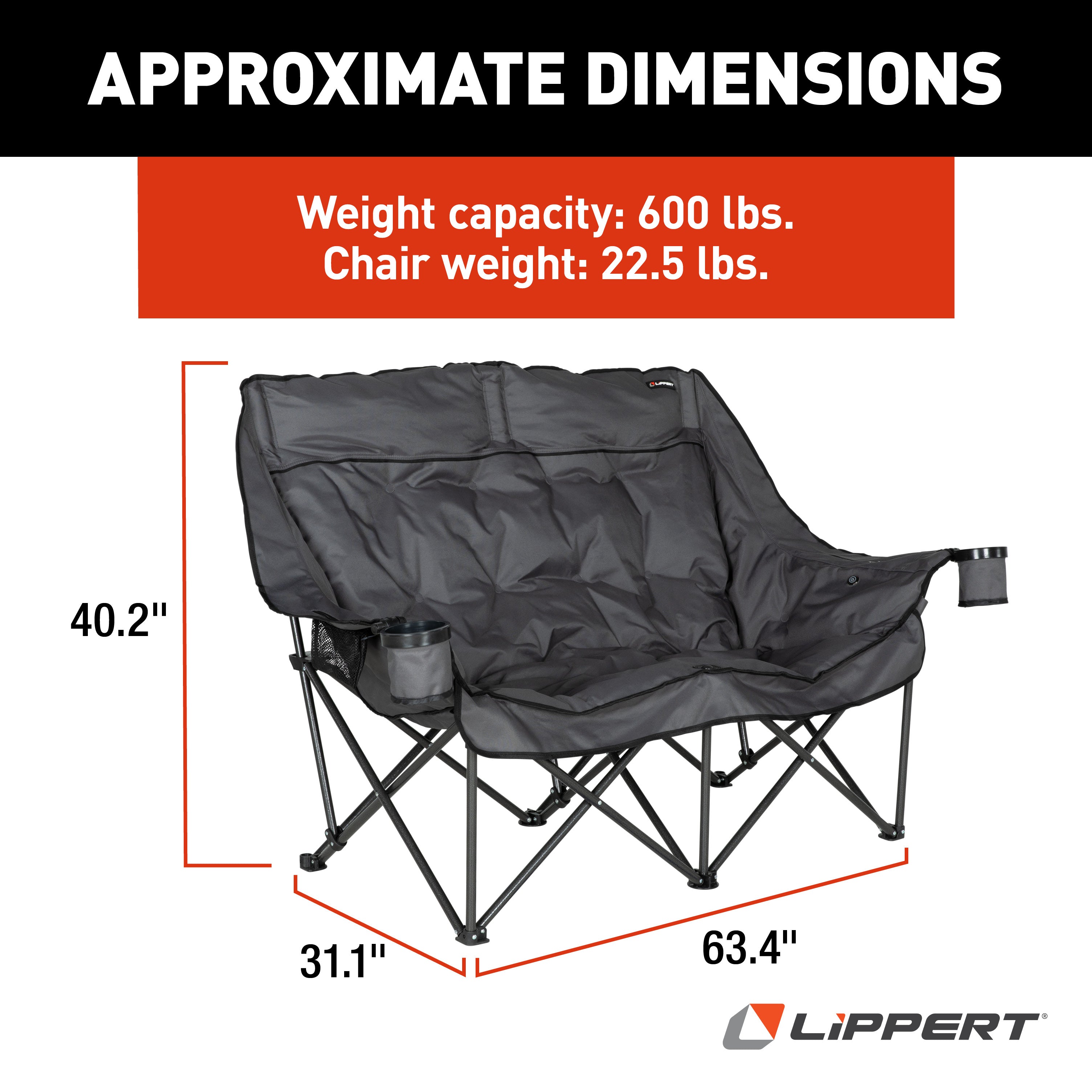 Lippert Big Bear Heated Folding Loveseat - Dark Grey #2024043335 - Image 2