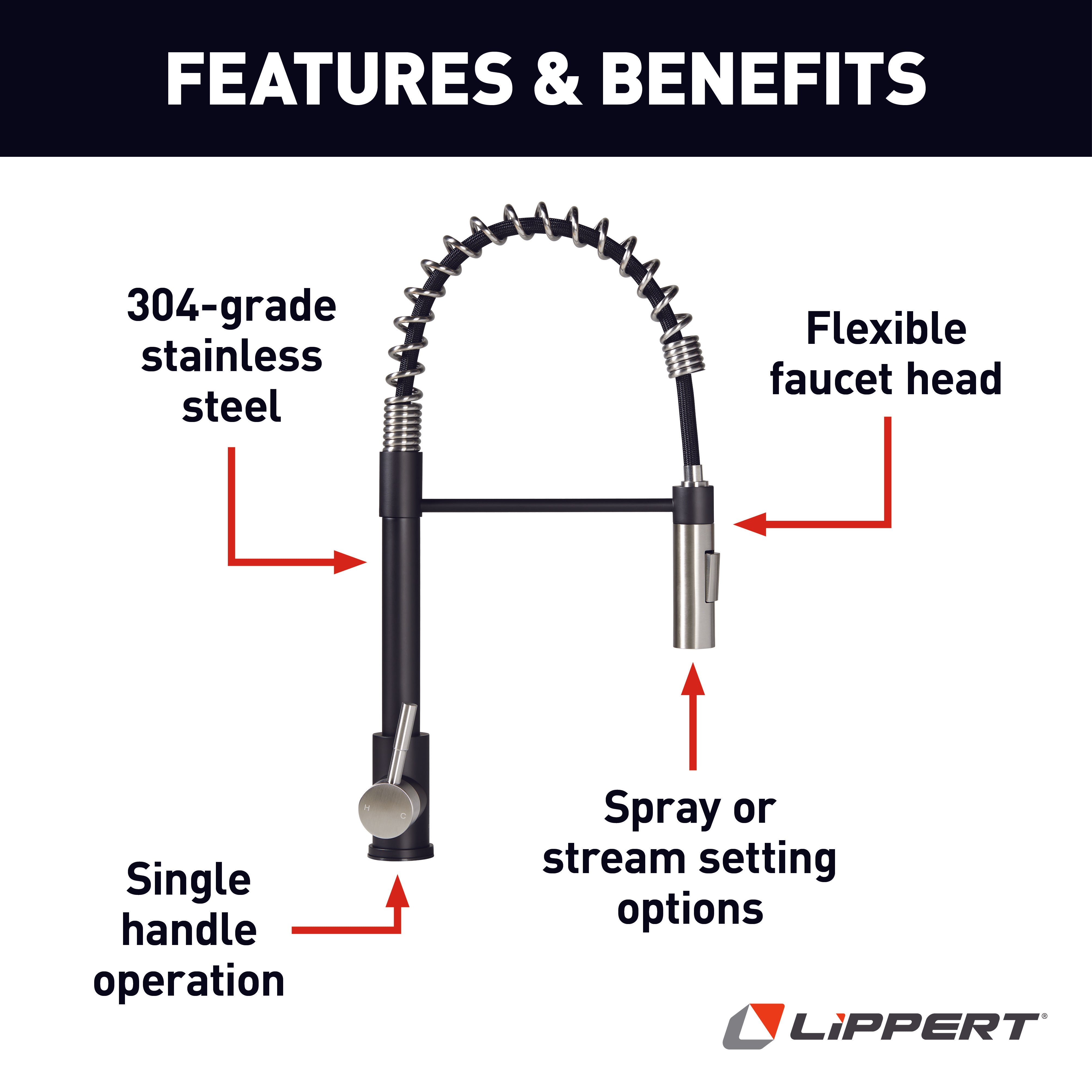 Lippert Flow Max Coiled Kitchen Faucet - Black/Stainless Steel #2022109922 - Image 3