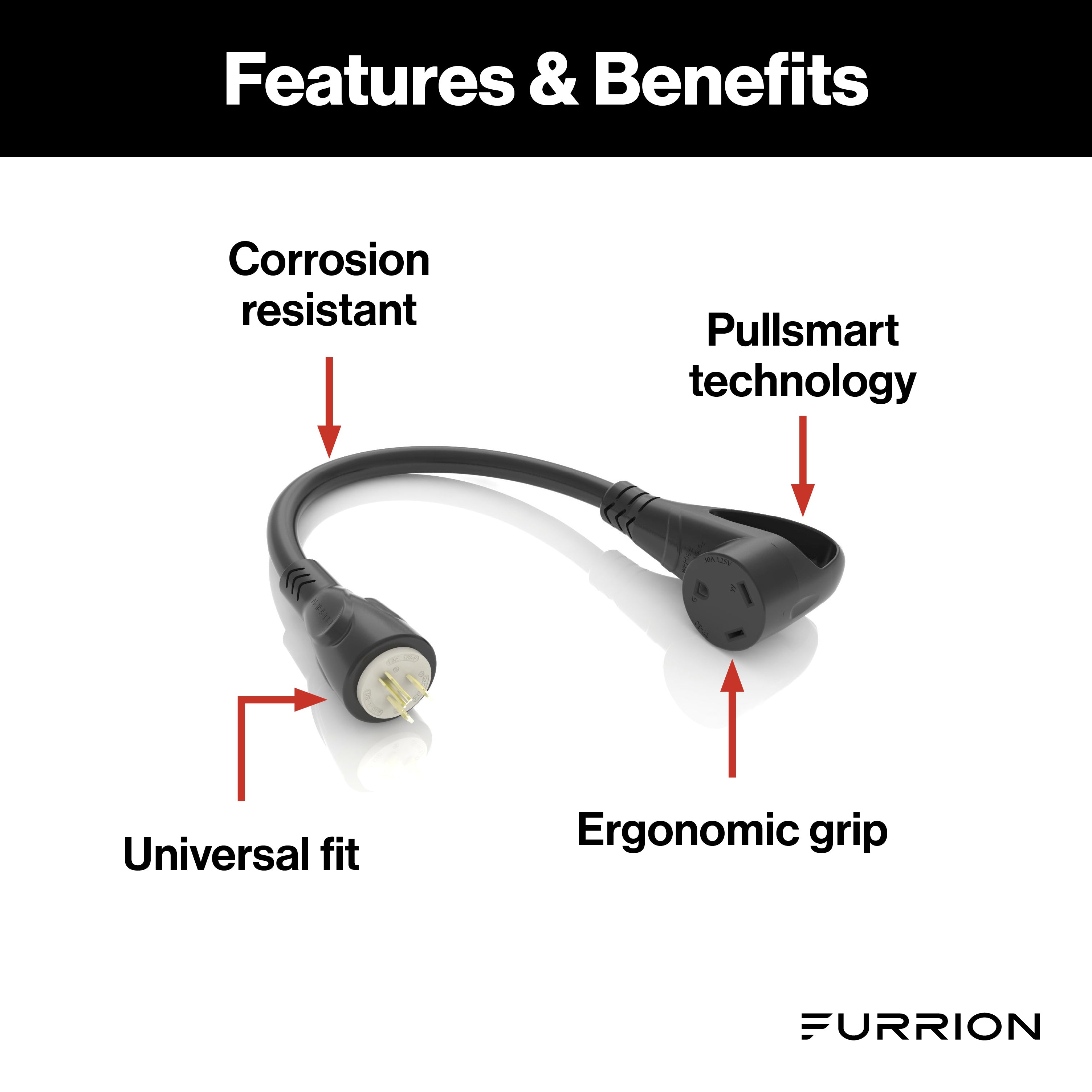 Furrion Pigtail Adapter - 30A Connector To 20A Plug, Black #Fp3122R-Sb - Image 2
