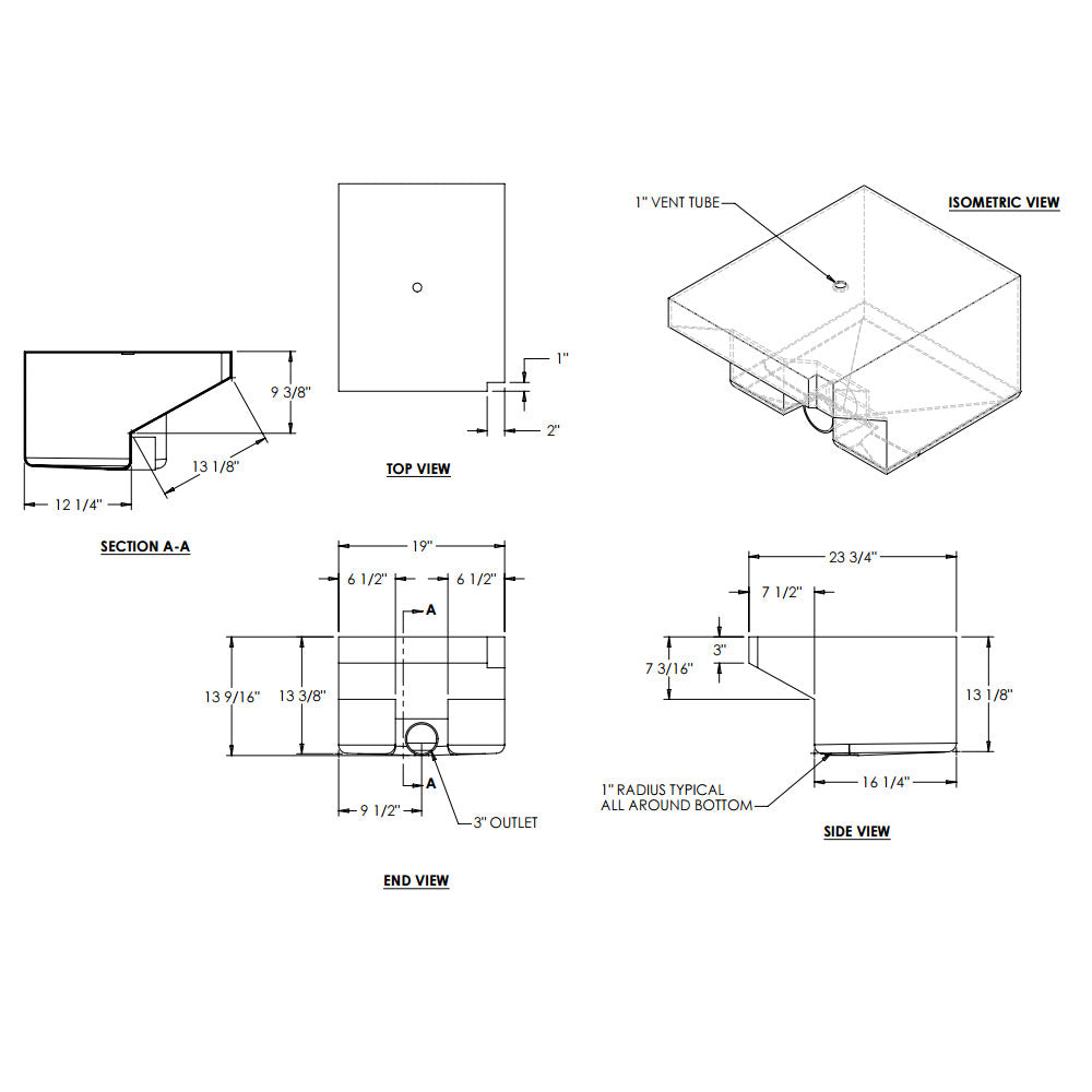 20 Gallon RV Black Water Holding Tank 23.75x19x13.625 - EPI 1299 Compact Waste Tank