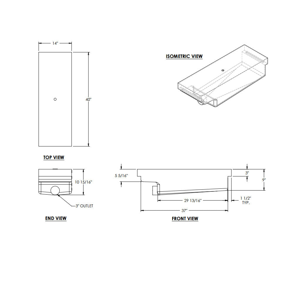 19 Gallon RV Holding Tank 40x14x11 - Elkhart Plastics EPI 0189H H1320 Black Water Gray Water Tank 3 Inch Drain