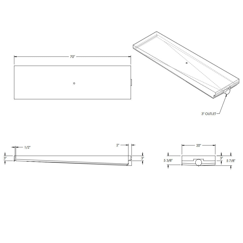 24 Gallon RV Holding Tank 70" x 20" x 6" - Black Waste Water Tank 4283/ERV121100
