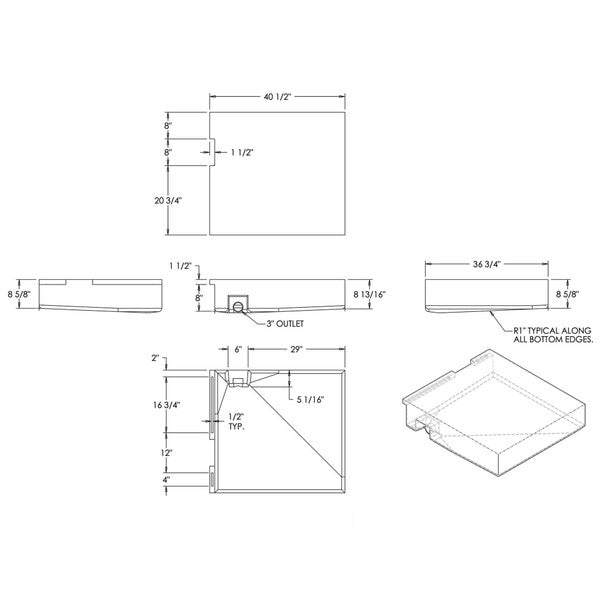 52 Gallon RV Holding Tank 40 1/2" x 36 3/4" x 10" EPI 1046 or H1234