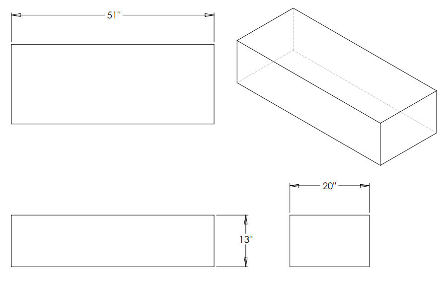 54 Gallon RV Water Tank 51" x 20" x 13" EPI 0164W Discontinued