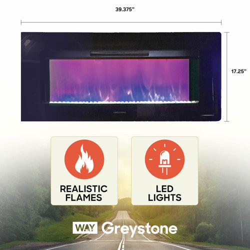 Greystone 40" Black Fireplace with Crystals 2022302421/F40-18A - DISCONTINUED 3/25/25