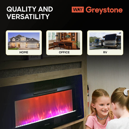 Greystone 40" Black Fireplace with Crystals 2022302421/F40-18A - DISCONTINUED 3/25/25