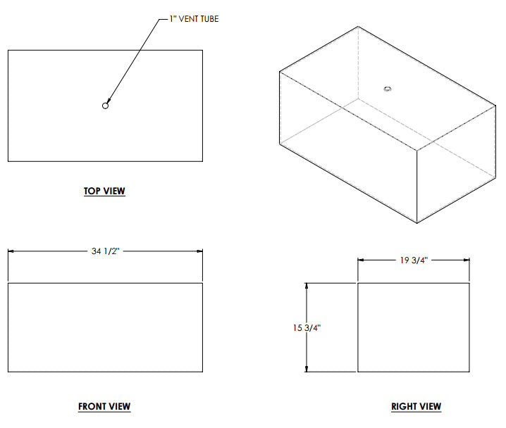 45 Gallon RV Water Tank 34 1/2" x 19 3/4" x 15 3/4" EPI 211W/W1638 Discontinued