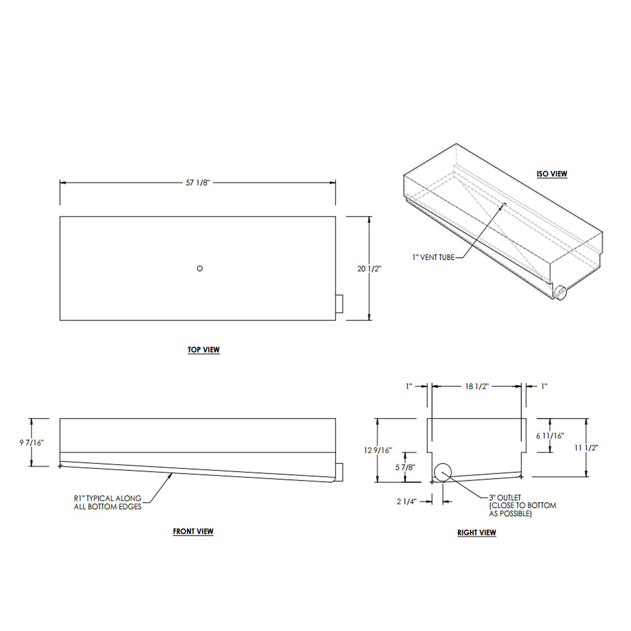 50 Gallon RV Holding Tank 57 1/8" x 20 1/2" x 13" EPI 2611 Discontinued