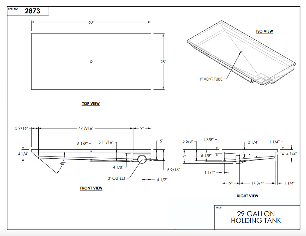 30 Gallon RV Holding Tank 62 x 26 x 6 3/4 (EPI 4414 or H1238000