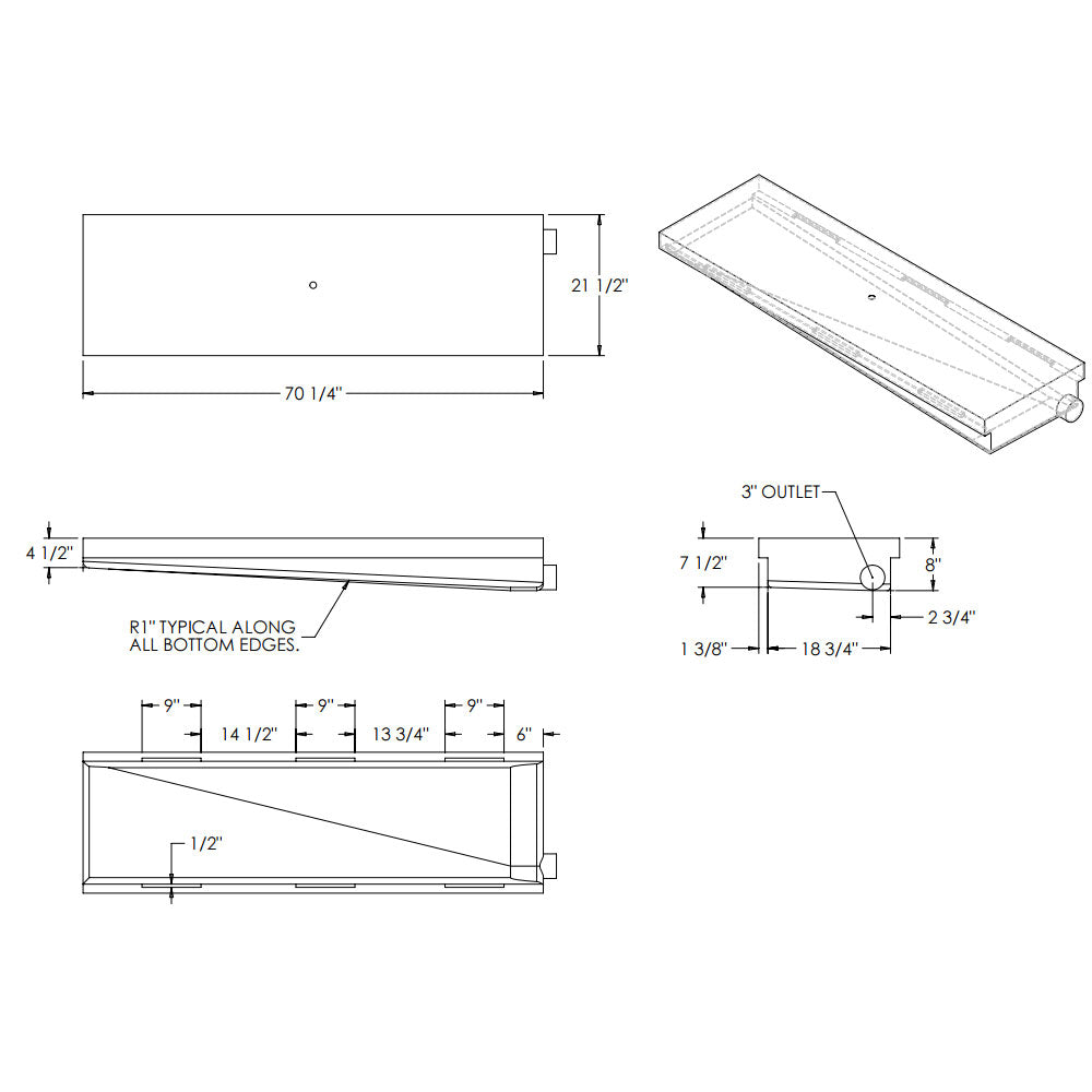 34 Gallon RV Holding Tank 70-1/4" x 21-1/2" x 8" EPI 3010 or H1282