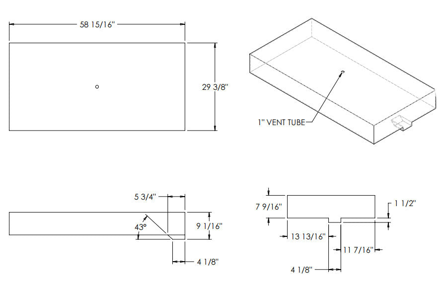 54 Gallon RV Water Tank 59" x 29 3/8" x 7 1/2" EPI 3036 Discontinued
