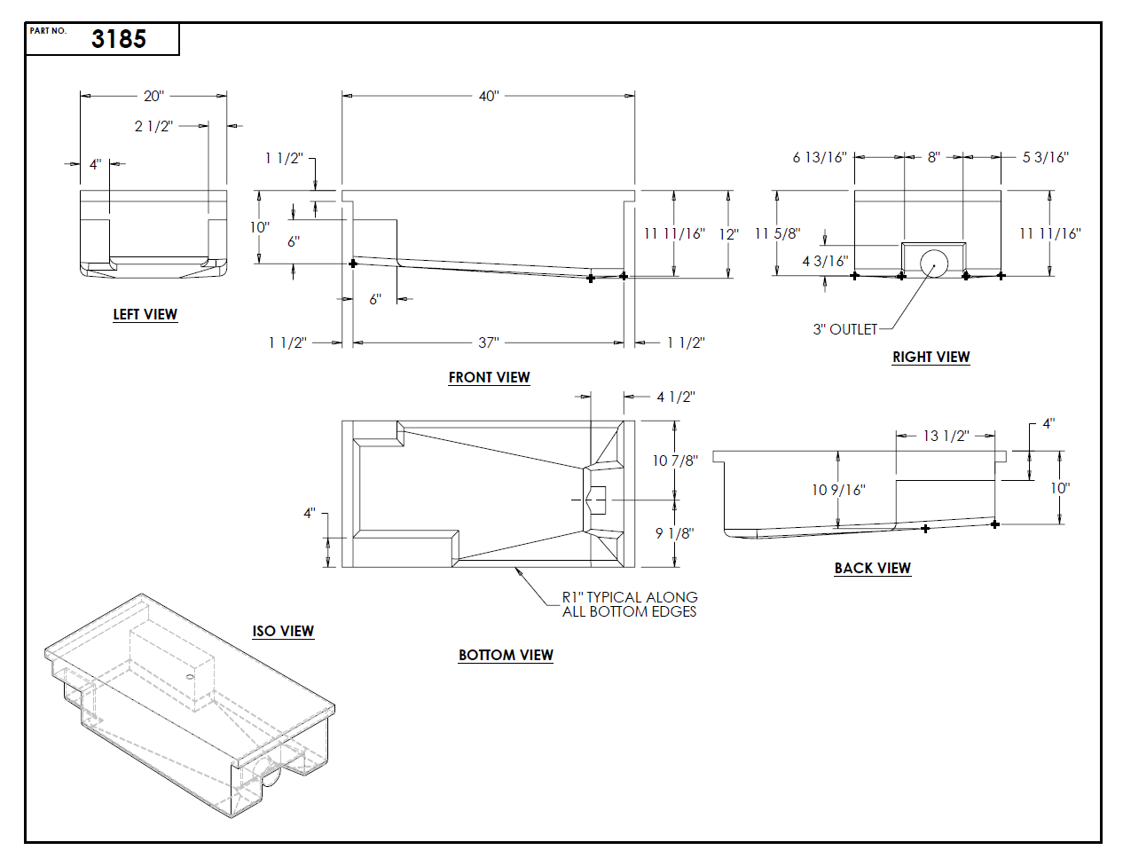32 Gallon RV Holding Tank 40" x 20" x 12" EPI 3185 or H1233000