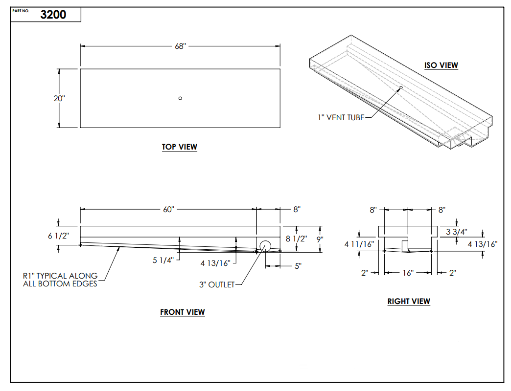 37 Gallon RV Holding Tank 68" x 20" x 9" EPI 3200