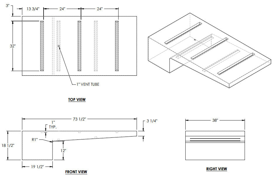 63 Gallon RV Water Tank 73 1/2" x 38" x 18 1/2" EPI 338W Discontinued