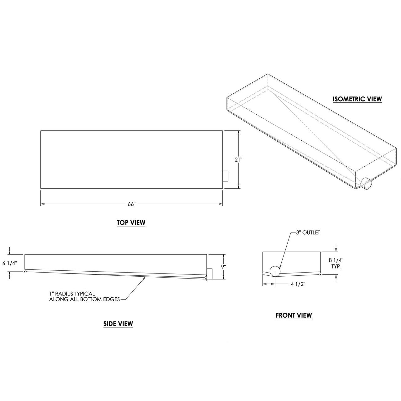 42 Gallon RV Holding Tank 66" x 21" x 9" (EPI 366H/H1253)