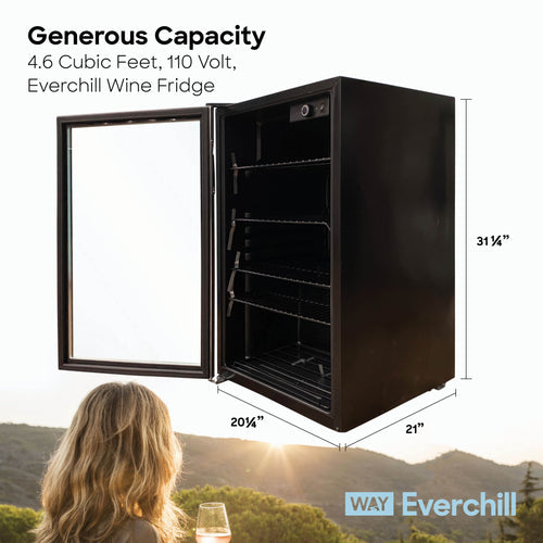 4.6 cu ft 110 volt Everchill Wine Fridge - Stainless Steel Front/Black Body JC-128-LED - DISCONTINUED 3/25/25