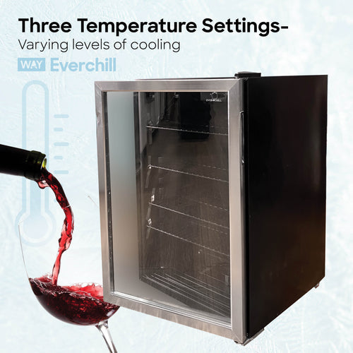4.6 cu ft 110 volt Everchill Wine Fridge - Stainless Steel Front/Black Body JC-128-LED - DISCONTINUED 3/25/25