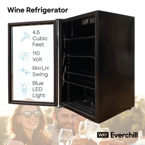 4.6 cu ft 110 volt Everchill Wine Fridge - Stainless Steel Front/Black Body JC-128-LED - DISCONTINUED 3/25/25