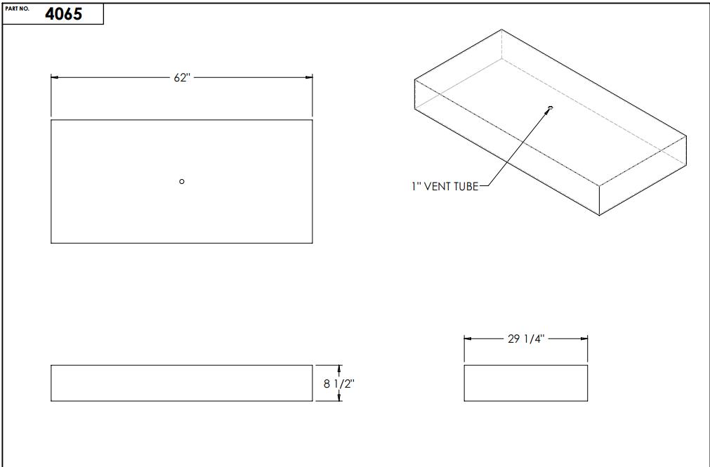 64 Gallon RV Water Tank 62" x 29 1/4" x 8 1/2" EPI 4065 or W1587