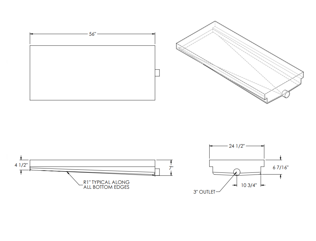Elkhart Plastics - 42 Gallon RV Holding Tank 56x24.5x7 Center End Drain EPI 4451 H1248 Black Gray Water OEM