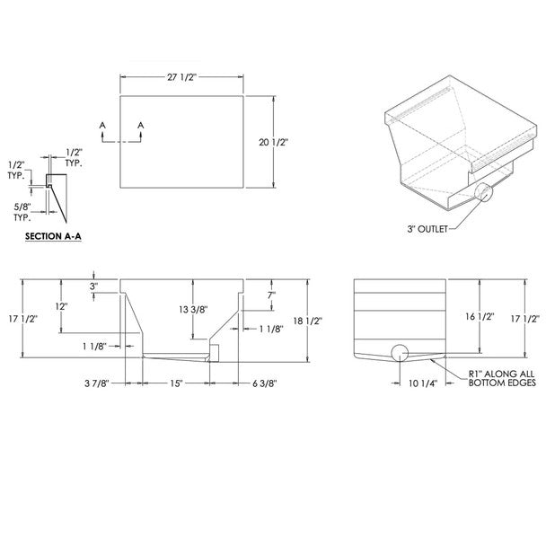 31 Gallon RV Holding Tank - Black Gray Water Tank 27.5" x 20.5" x 18.5" - Elkhart Plastics H1235005
