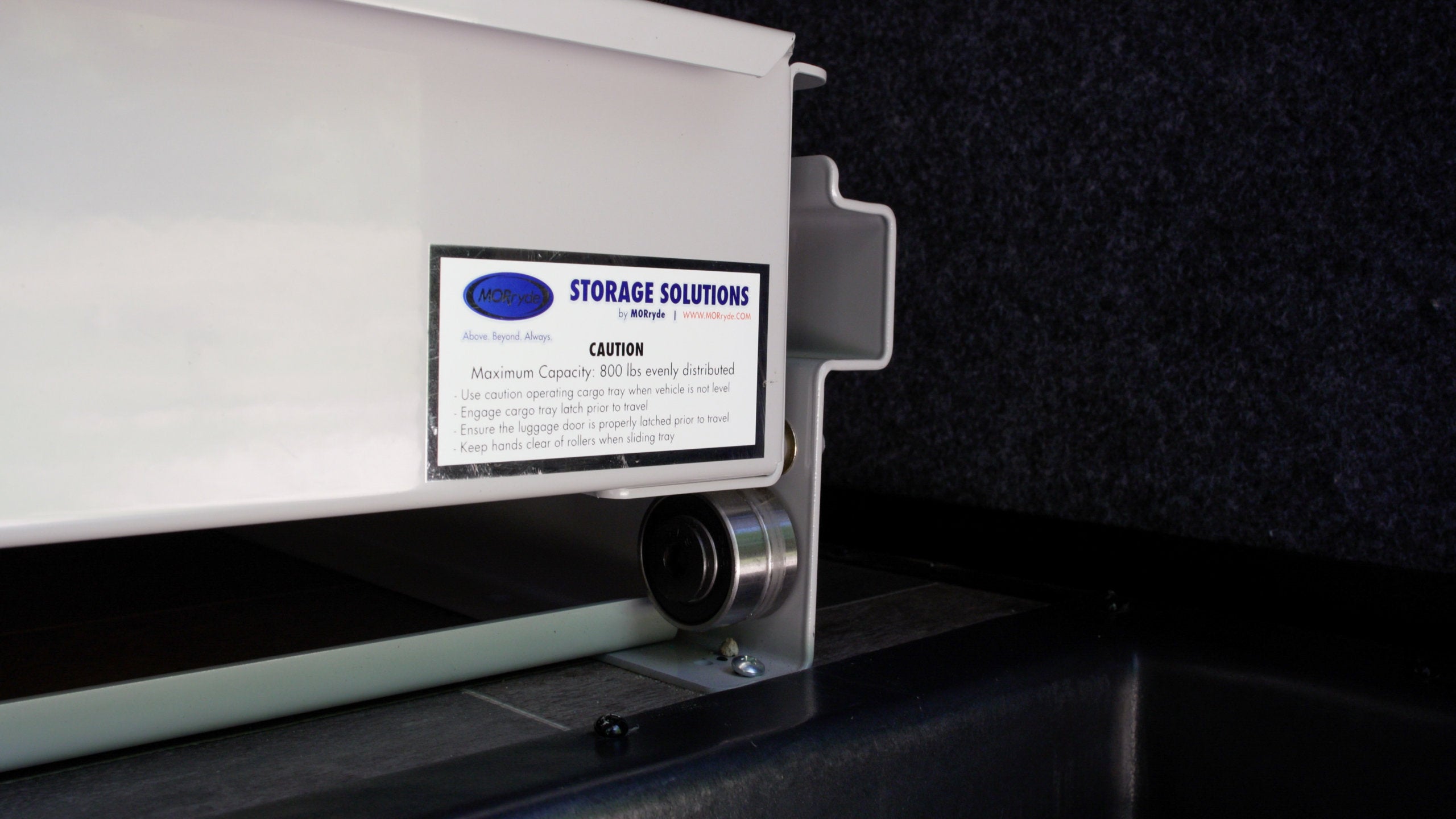 MORryde RV Cargo Slide Tray - Fully Assembled - 80% Extension - 500 lbs Capacity - 2 Way Slide - 26" Width X 72" Length Cargo Tray with Carpet - CTG80-2672-2DW