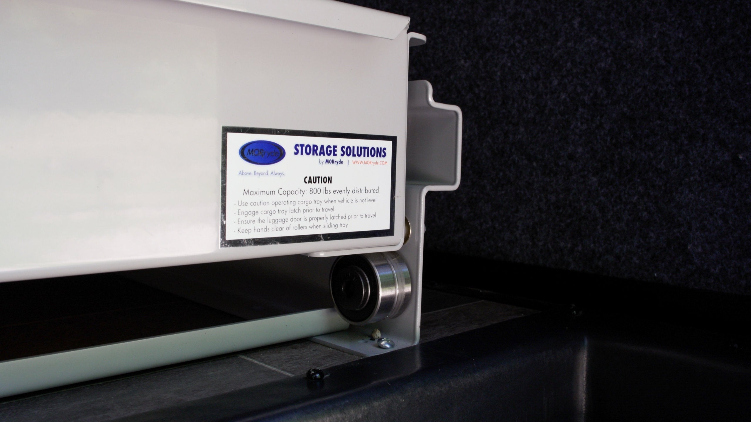 MORryde RV Cargo Slide Tray - Fully Assembled - 60% Extension - 800 lbs Capacity - 1 Way Slide - 26" Width X 48" Length Cargo Tray with Carpet - CTG60-2648W