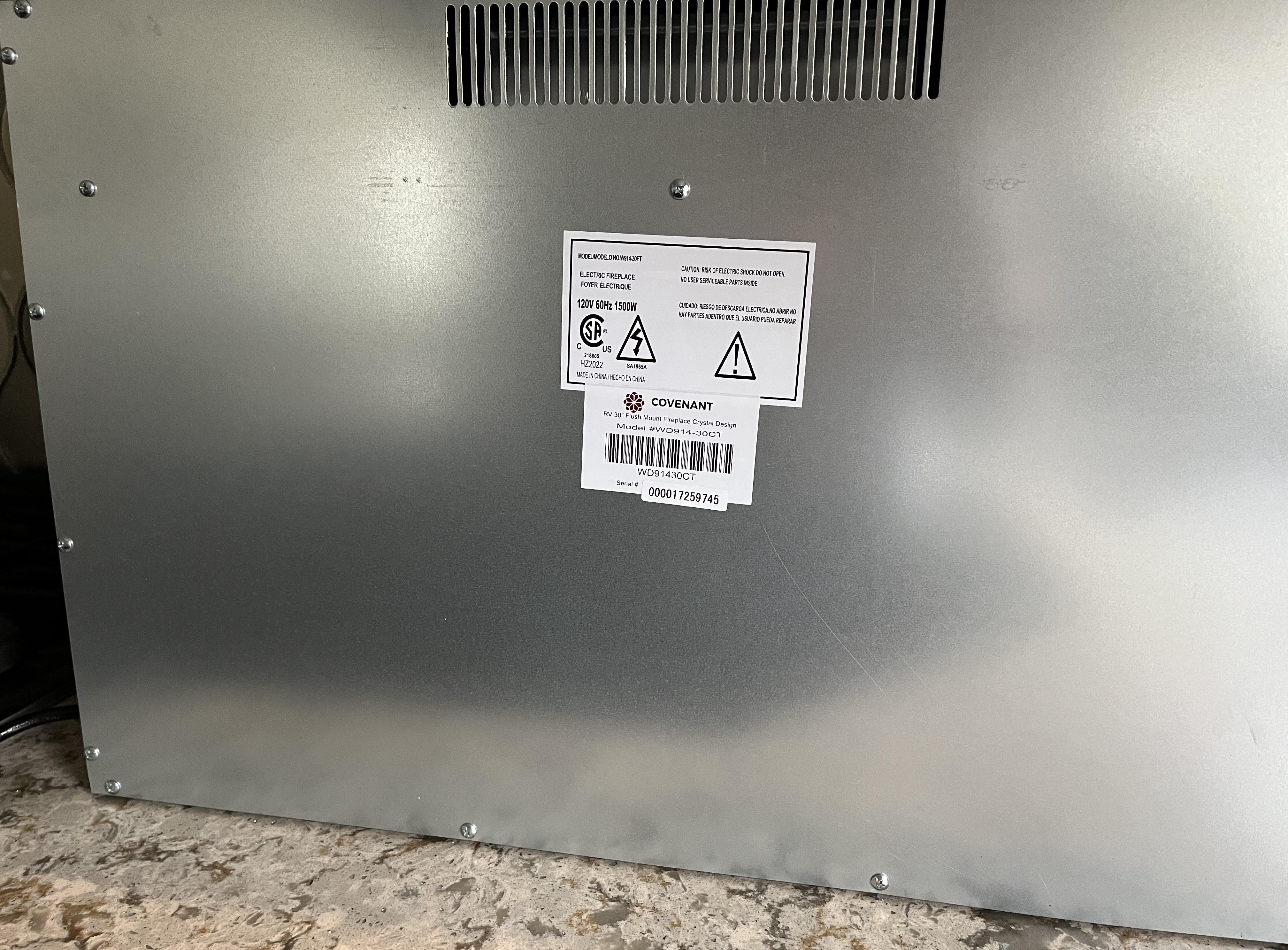 Covenant - 30" Electric RV Fireplace Flat Glass Front with Crystals Remote Control LFP30-CT W914-30CT OEM Replacement