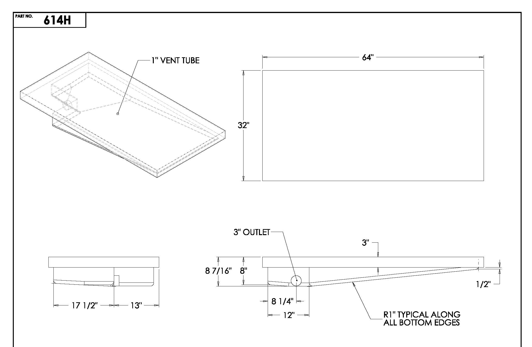 46 Gal. RV Holding Tank 64"x32"x9" EPI 614H or H858003