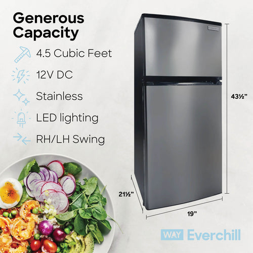 Everchill 4.5 Cubic Foot 12 Volt Left Hand Hinge Stainless Steel Refrigerator #WD-127FDC/LHH