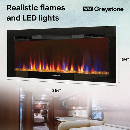 Greystone - 31" Black Electric RV Fireplace with Crystal Log Set | F31-18A | 2022302071