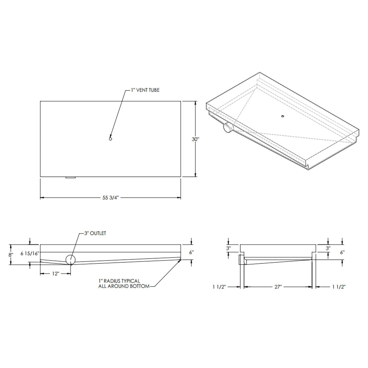 42 Gallon RV Holding Tank 55 3/4" x 30" x 8" EPI 116H Discontinued