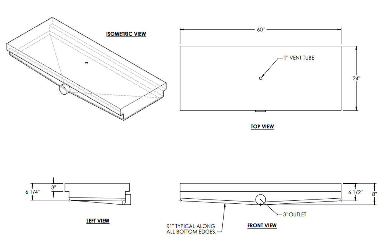 37 Gallon RV Holding Tank 60x24x8 Black Gray Water Side Drain Elkhart Plastics EPI 2006 H1231002