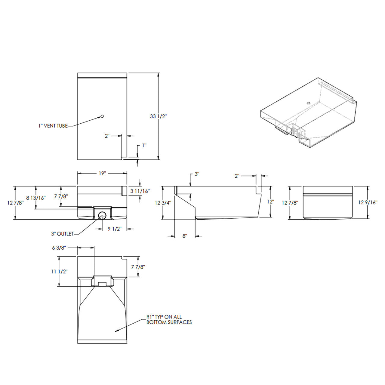 Elkhart Plastics 27 Gallon RV Holding Tank 33.5" x 19" x 12.75" - EPI 2034 H1261003 - OEM Quality Waste Tank