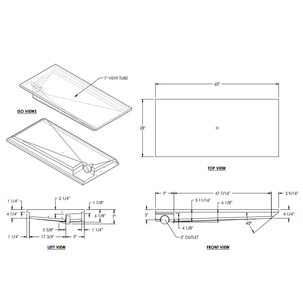 29 Gallon RV Holding Tank 60" x 28" x 6 1/8" EPI 2872 or H1129000 (Replaces EPI 4339)