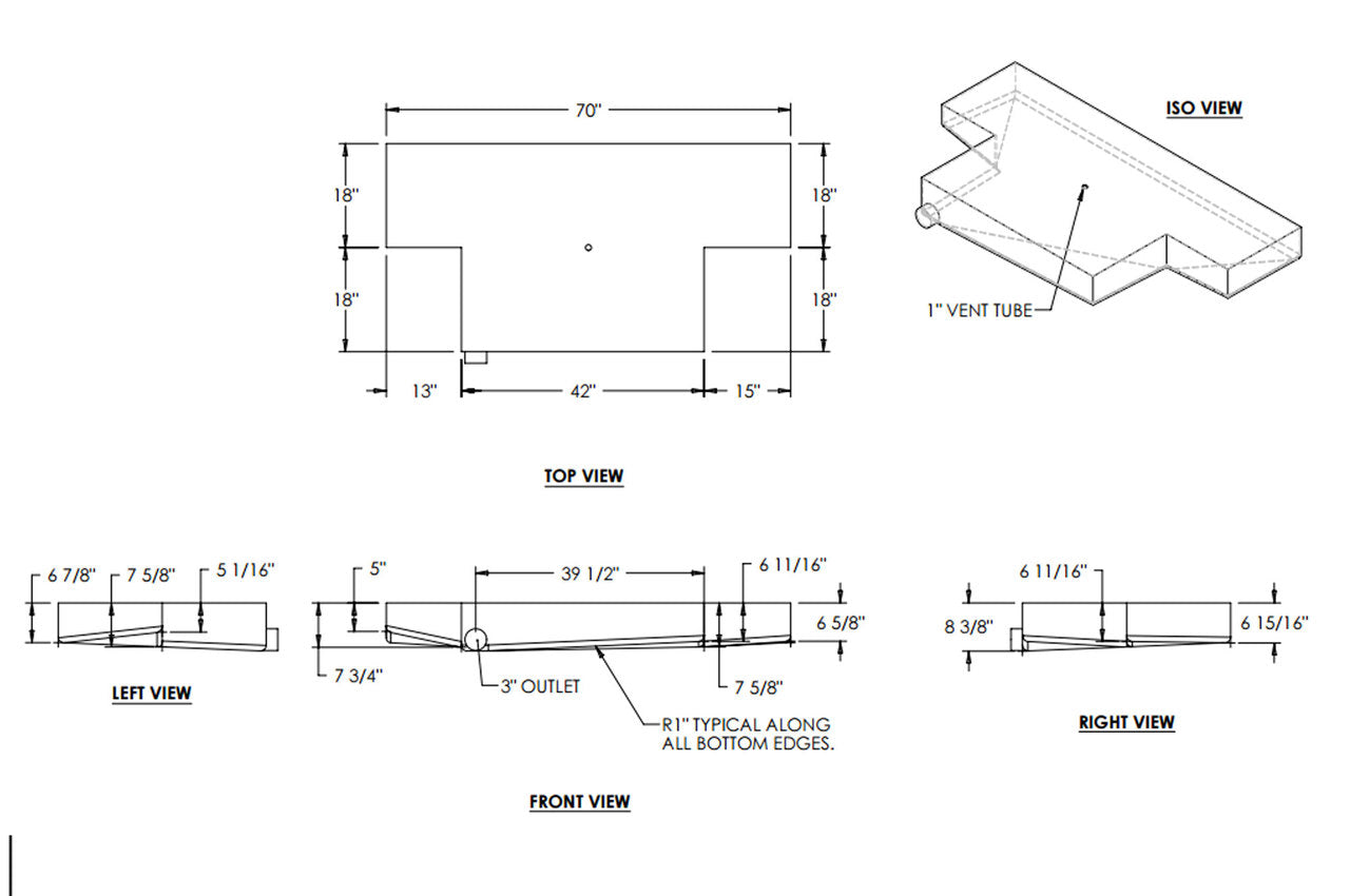 60 Gallon RV Holding Tank 70" x 36" x 8 3/8" EPI 2975 Discontinued