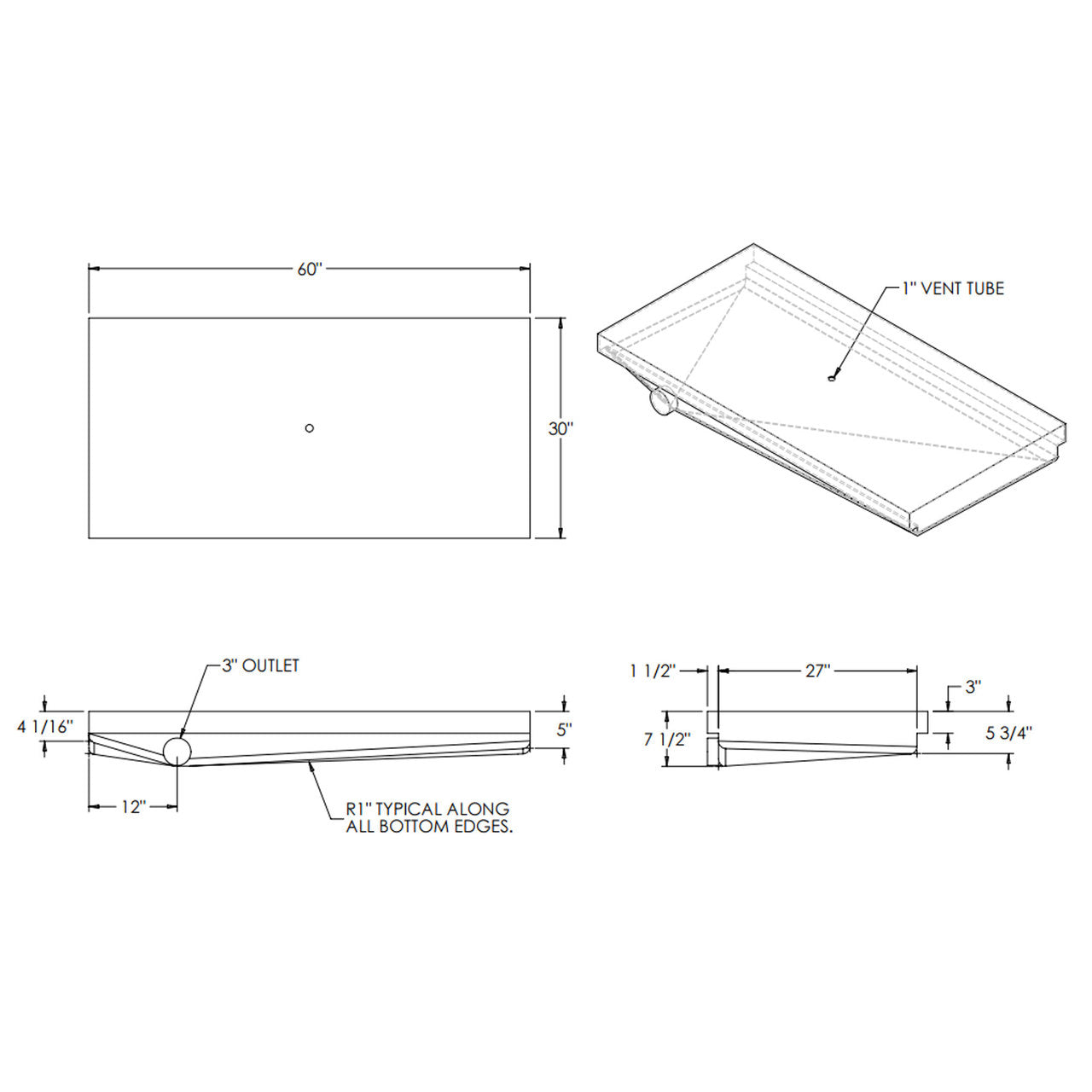 42 Gallon RV Holding Tank 60" x 30" x 7 1/2" EPI 438H Discontinued