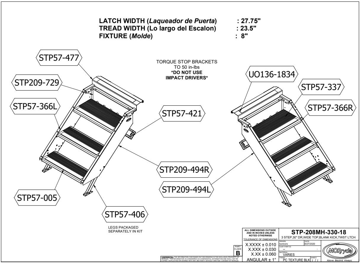 MORryde STP57-406 Replacement Leg for StepAbove 2nd Gen RV Steps - OEM Quality Step Assembly