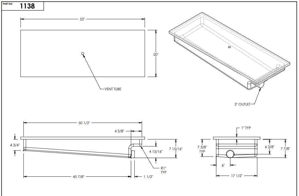 25 Gallon RV Holding Tank 53" x 20" x 8" EPI 1138 - Obsolete