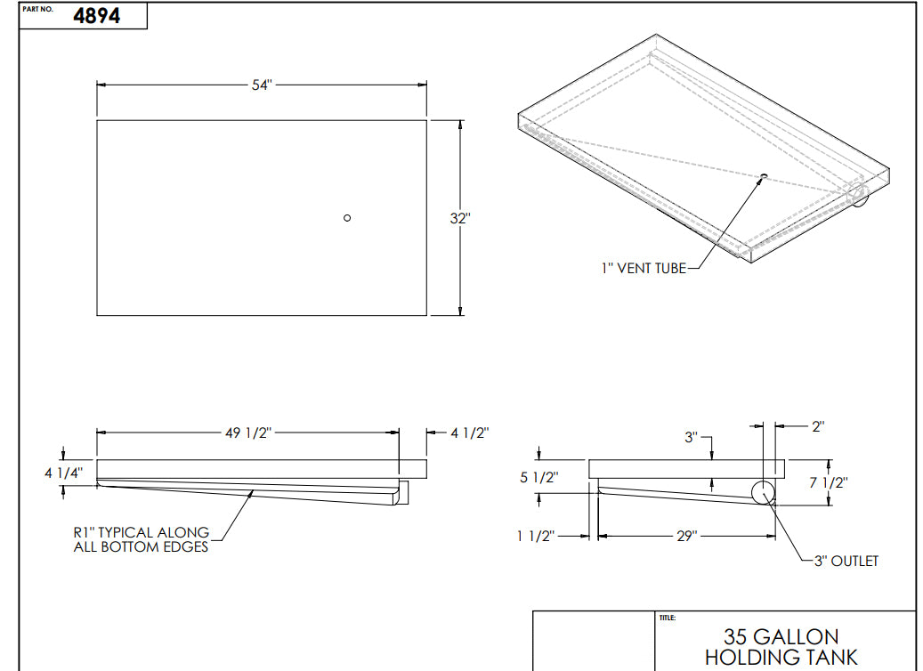 35 Gallon RV Black Water Holding Tank - 54x32x8 Heavy Duty Waste Tank EPI 4894