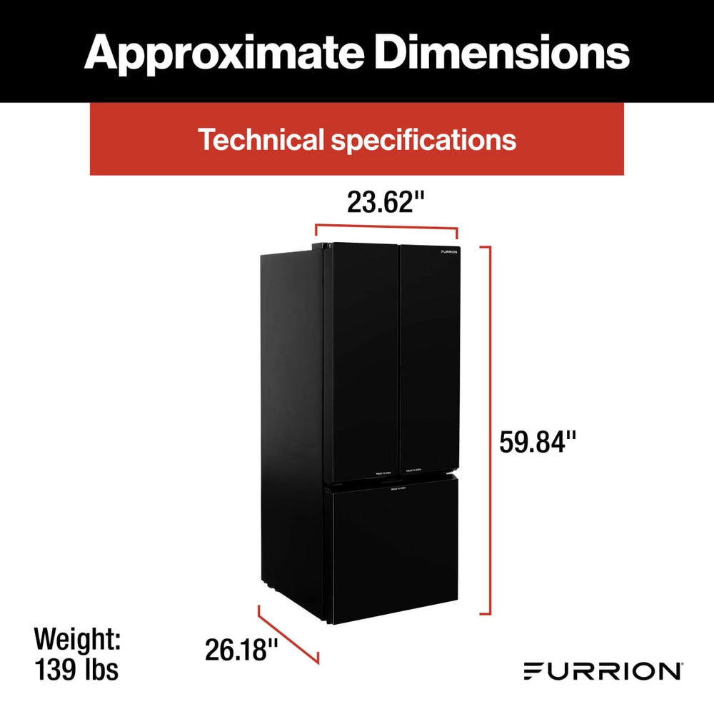 Furrion 10.7 Cuft 12V Fridge / French Door, Blk Glass