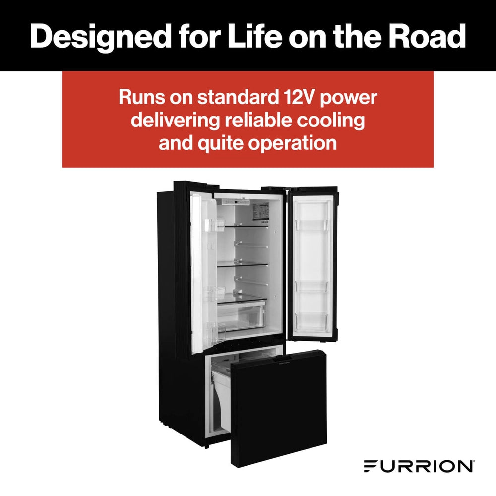 Furrion 10.7 Cuft 12V Fridge / French Door, Blk Glass