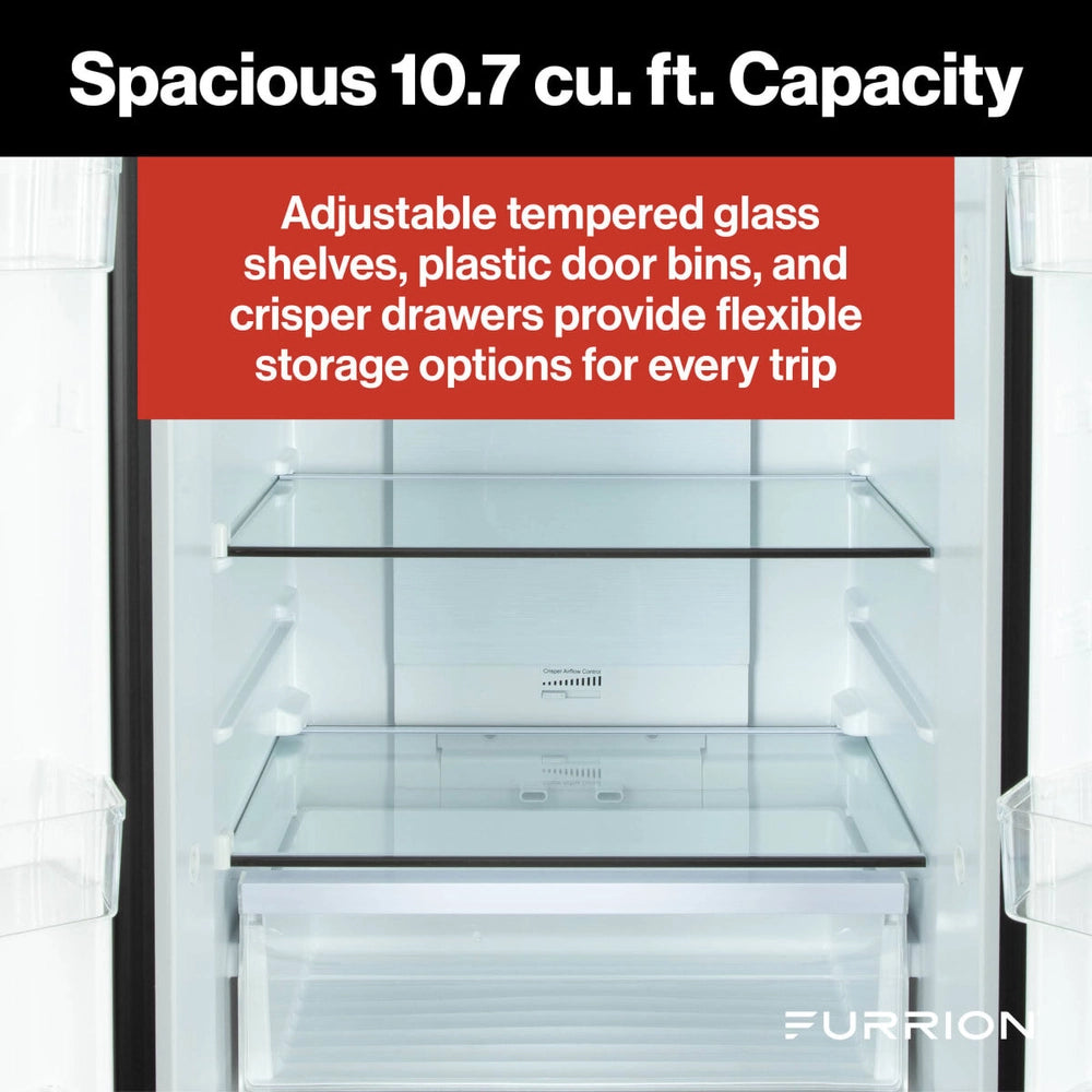 Furrion 10.7 Cuft 12V Fridge / French Door, Blk Glass