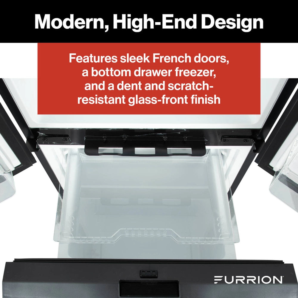 Furrion 10.7 Cuft 12V Fridge / French Door, Blk Glass
