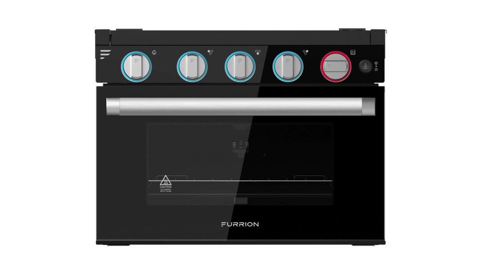 Furrion® - 17" 3-Burner All Glass Gas Range with FFD - LED Knobs - Black Glass with Silver Handle - #2023045674