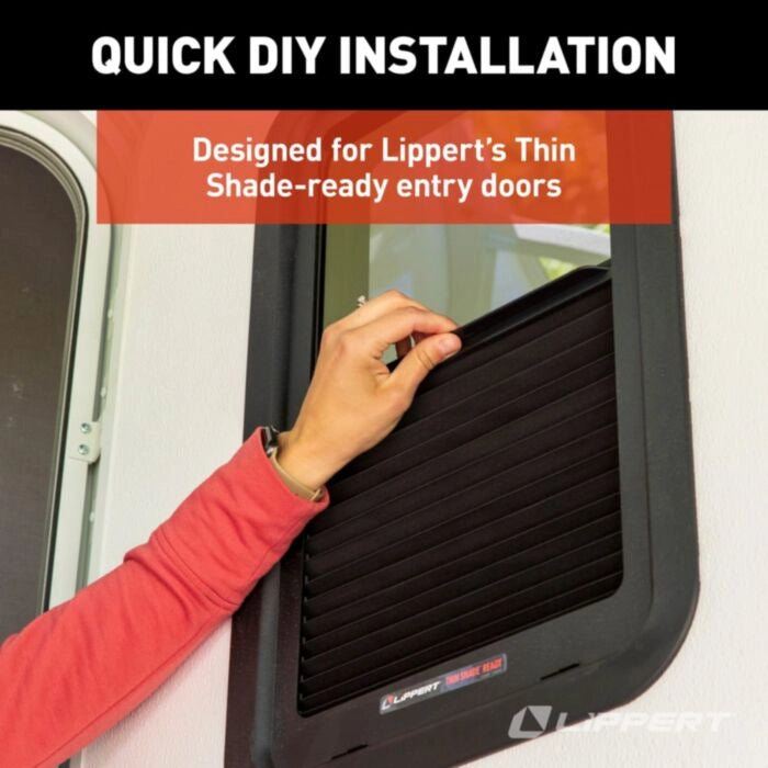 Irvine  - Lippert Thin Shade EcoCell (100% Light Blocking) RV Entry Door Window Shade - 11.9"W x 21.5"T - For Prepped Lippert Entry Doors #786037