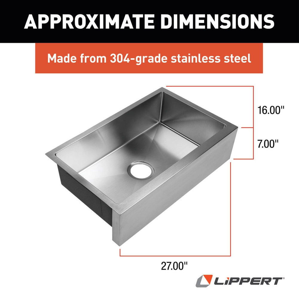 Lippert - Single Farmers Sink; 27" X 16" X 7" (Stainless Steel)