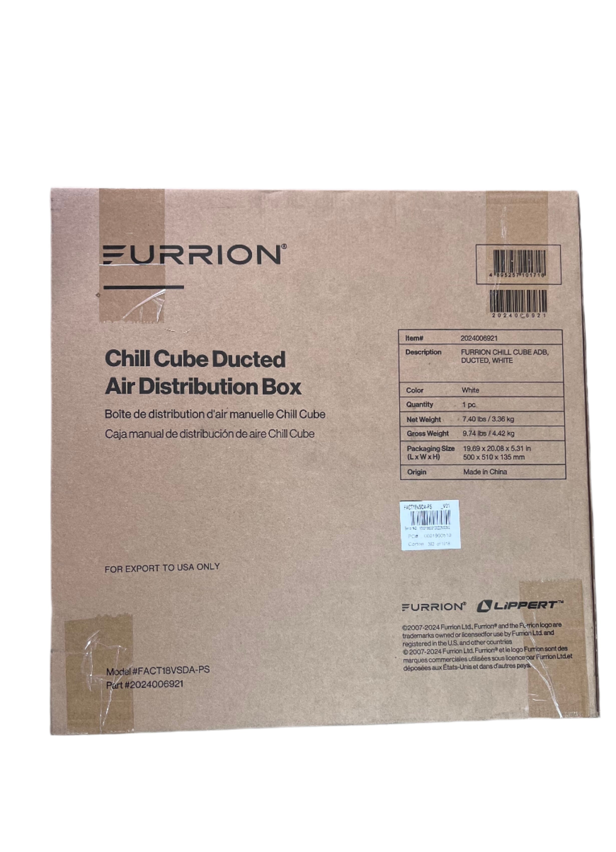 White Ducted Furrion 18K Chill Cube heat pump RV AC bundle component - Furrion - 18K Chill Cube Ducted Air Distribution Box (R32) With Remote - White #FACT18VSDA-PS-AM