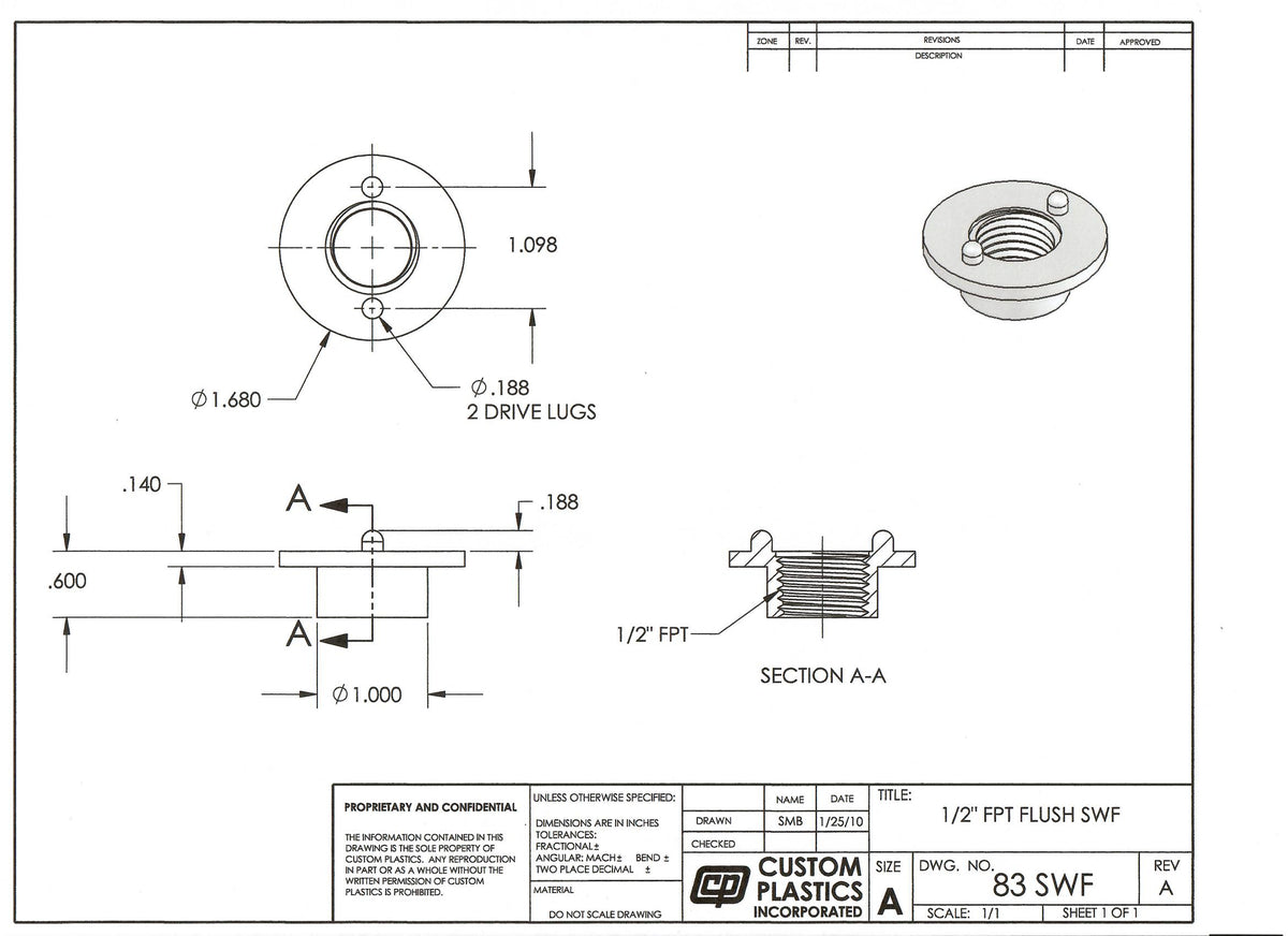 Holding Tank Fitting 1 1/2 inch Flush Threaded