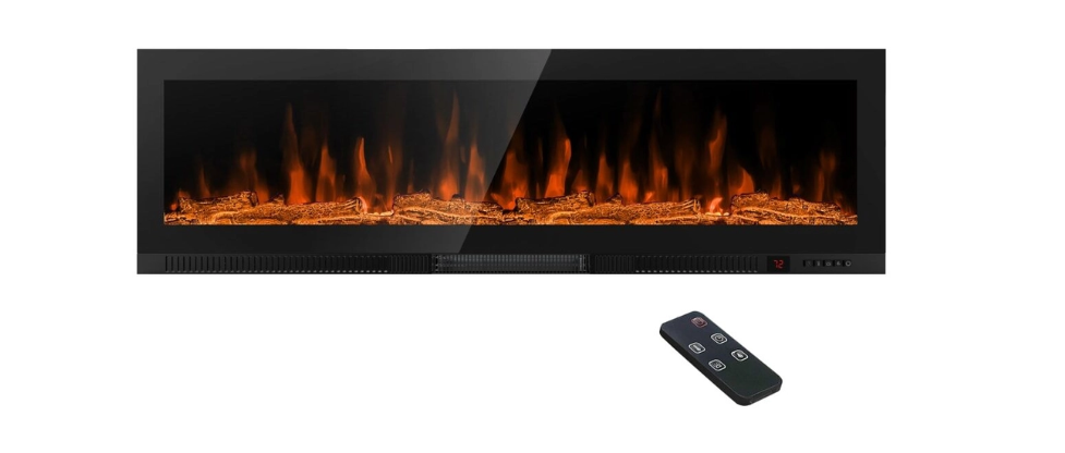 Greystone - 60" Built-In Electric RV Fireplace with Wood Platform | GF60SW15A-BL